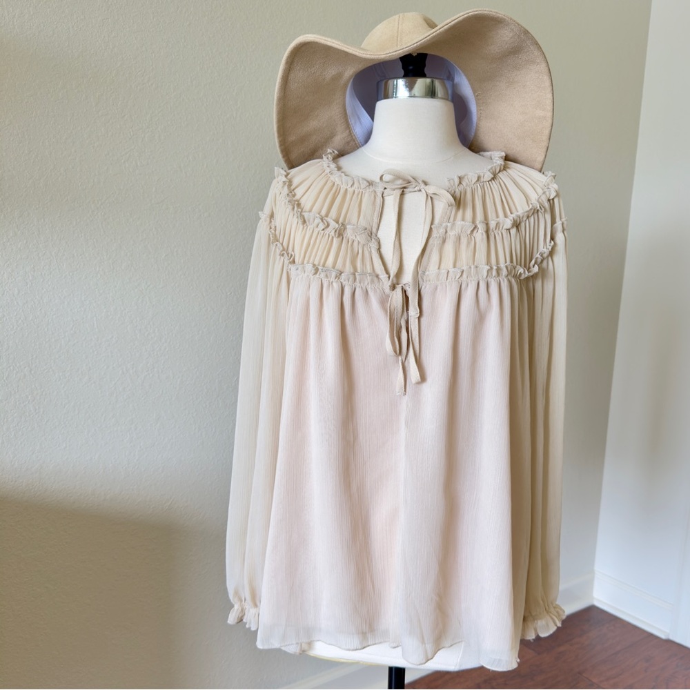 Vici Cream Blouse with Ruffle Details
